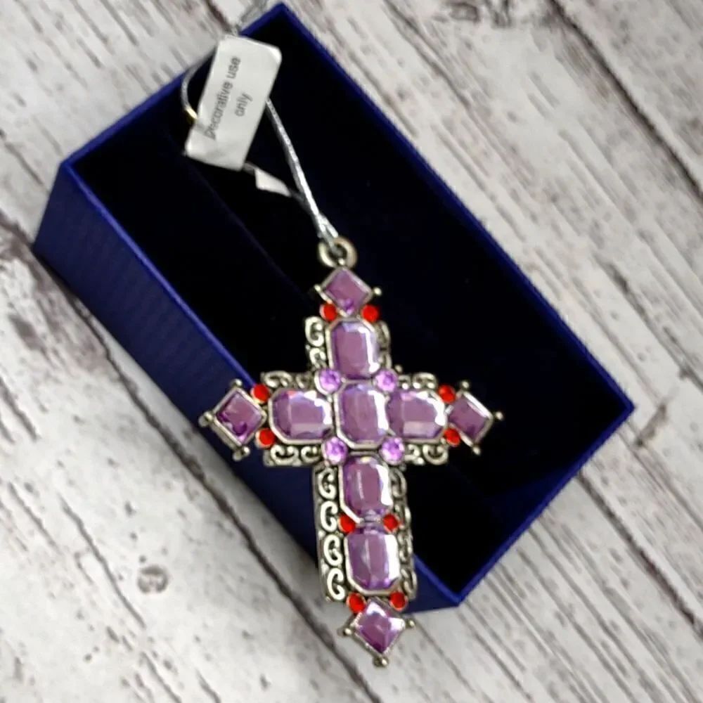 Jeweled Cross Metal Ornament